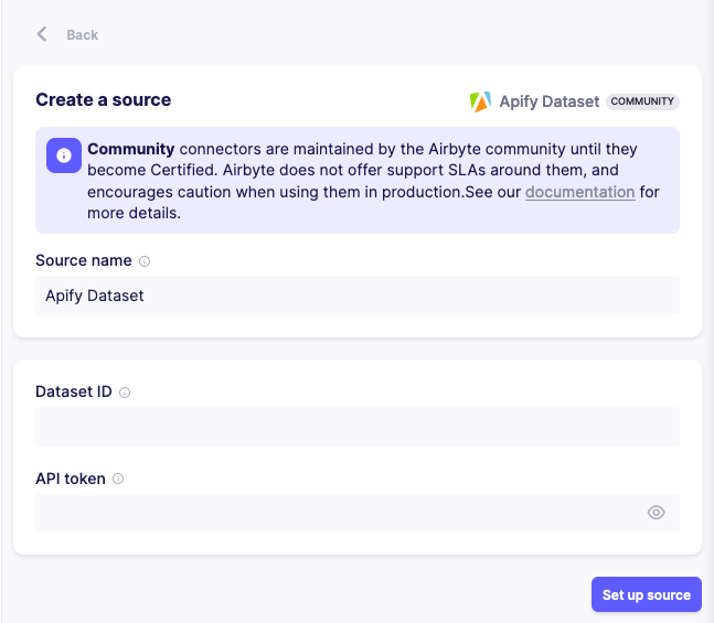 Airbyte source setup